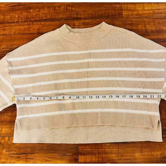 Merokeety Women Striped Tan-White Cropped Effortless Casualwear Belly Sweater M - Picture 7 of 8